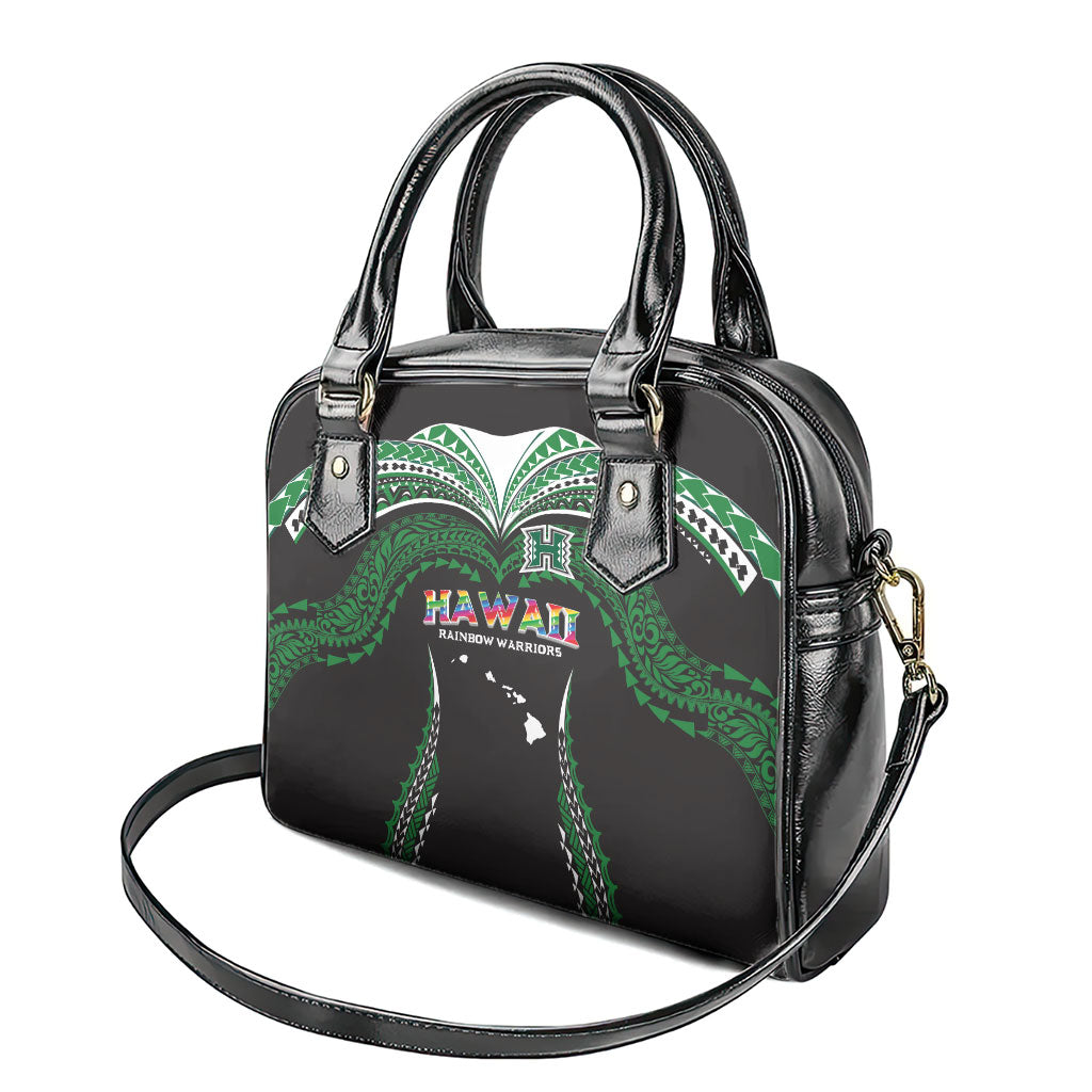 Hawaii Rainbow Warriors Shoulder Handbag Polynesian Motif Black Color