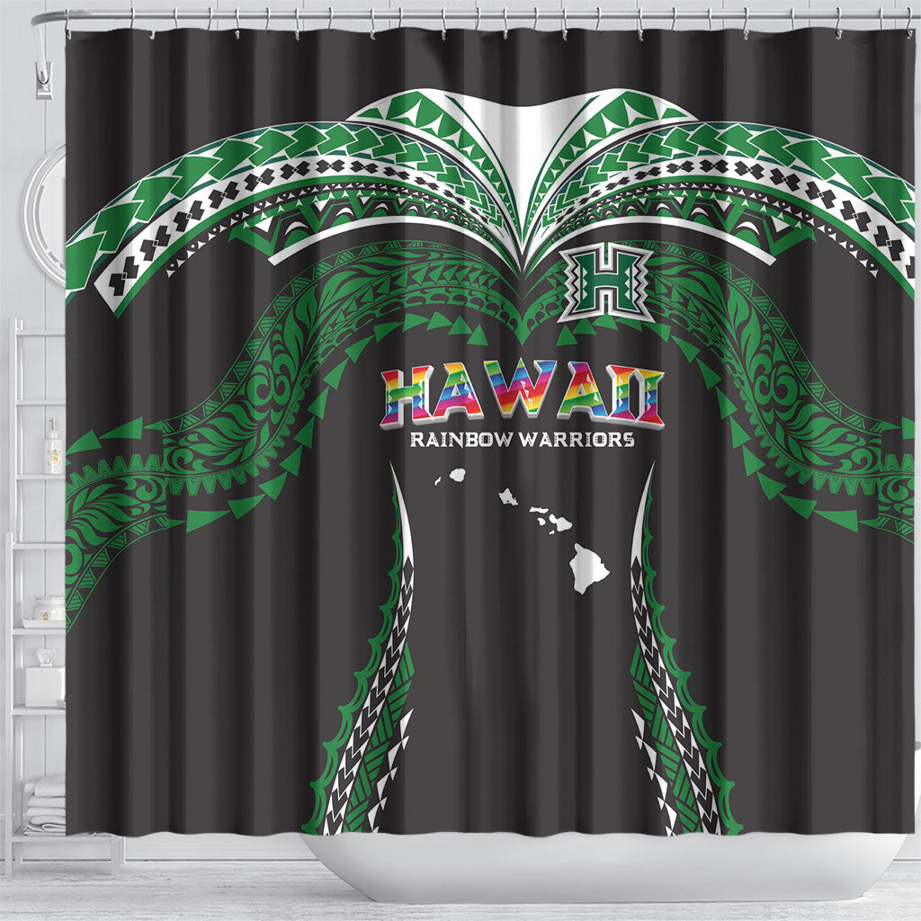 Hawaii Rainbow Warriors Shower Curtain Polynesian Motif Black Color