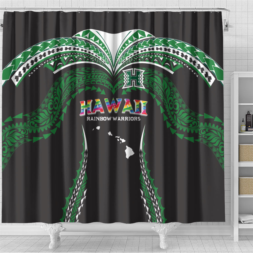 Hawaii Rainbow Warriors Shower Curtain Polynesian Motif Black Color