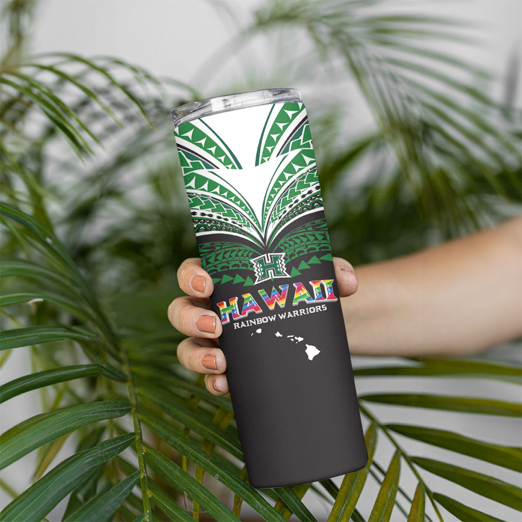 Custom Hawaii Rainbow Warriors Skinny Tumbler Polynesian Motif Black Color