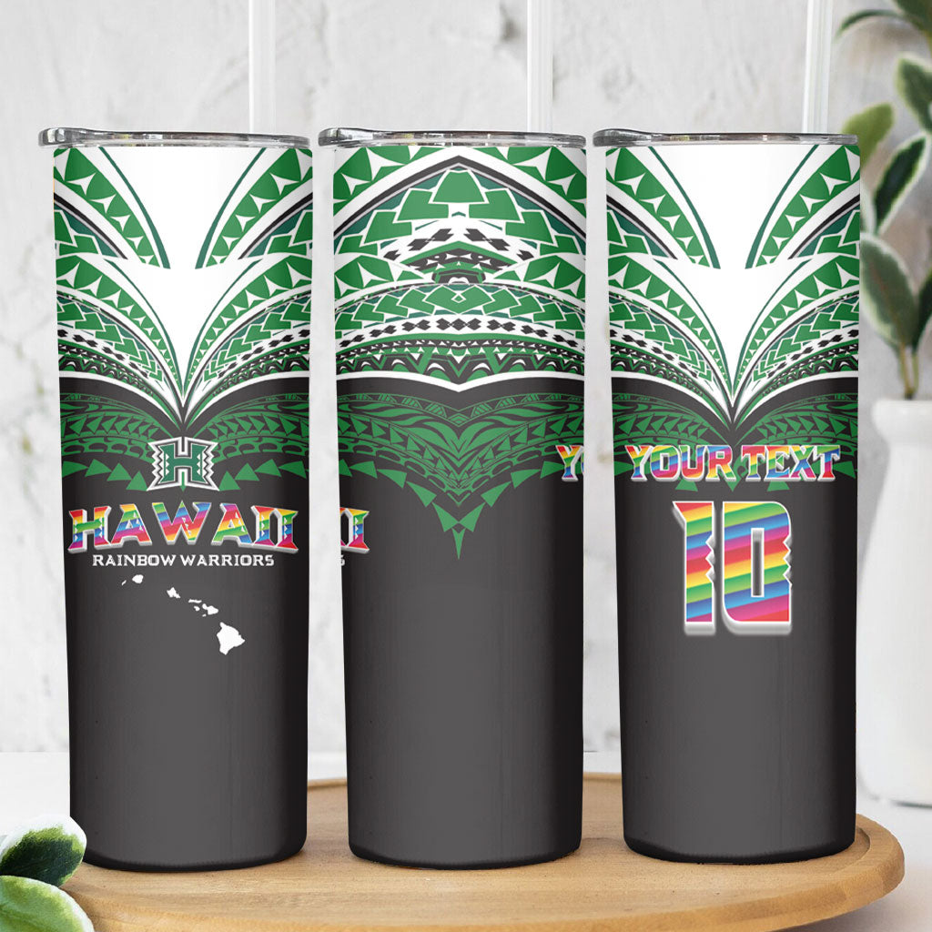 Custom Hawaii Rainbow Warriors Skinny Tumbler Polynesian Motif Black Color