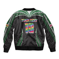 Custom Hawaii Rainbow Warriors Sleeve Zip Bomber Jacket Polynesian Motif Black Color