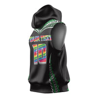 Custom Hawaii Rainbow Warriors Sleeveless Hoodie Polynesian Motif Black Color
