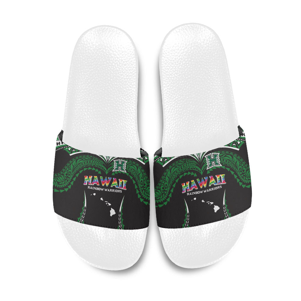 Hawaii Rainbow Warriors Slide Sandals Polynesian Motif Black Color