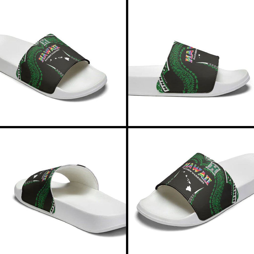 Hawaii Rainbow Warriors Slide Sandals Polynesian Motif Black Color