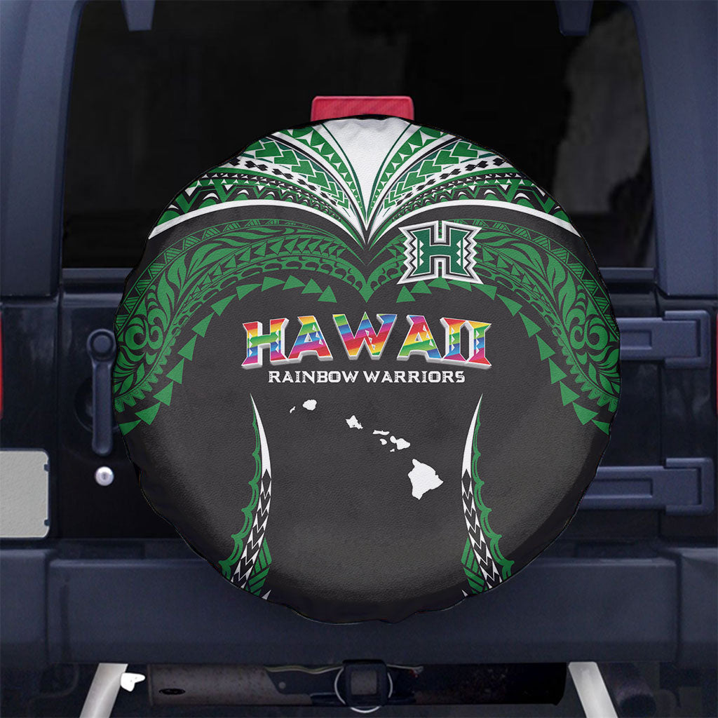 Hawaii Rainbow Warriors Spare Tire Cover Polynesian Motif Black Color