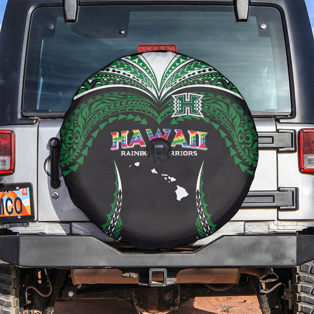 Hawaii Rainbow Warriors Spare Tire Cover Polynesian Motif Black Color