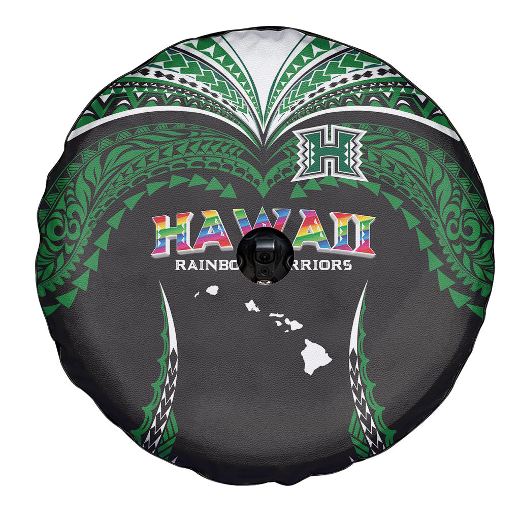 Hawaii Rainbow Warriors Spare Tire Cover Polynesian Motif Black Color