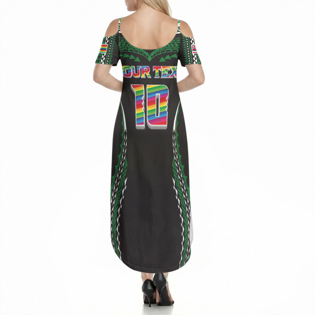 Custom Hawaii Rainbow Warriors Summer Maxi Dress Polynesian Motif Black Color