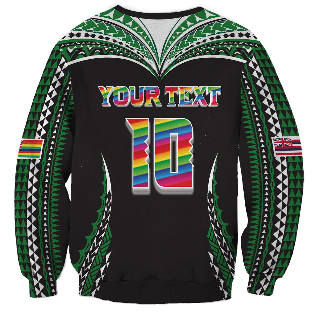 Custom Hawaii Rainbow Warriors Sweatshirt Polynesian Motif Black Color