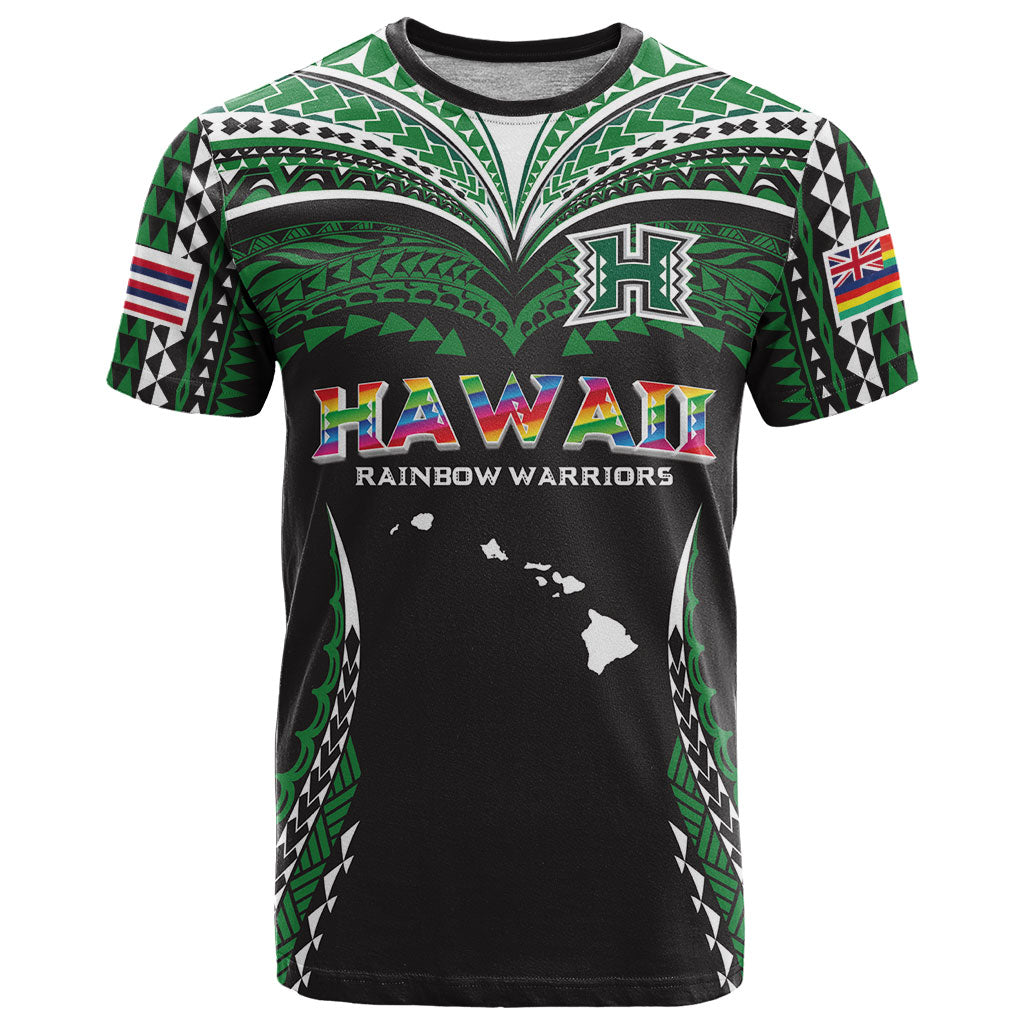 Custom Hawaii Rainbow Warriors T Shirt Polynesian Motif Black Color