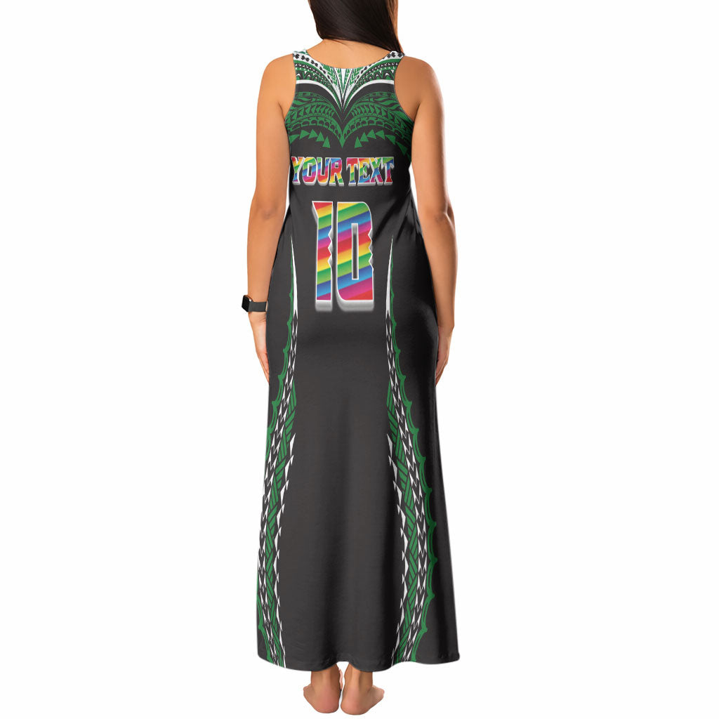 Custom Hawaii Rainbow Warriors Tank Maxi Dress Polynesian Motif Black Color