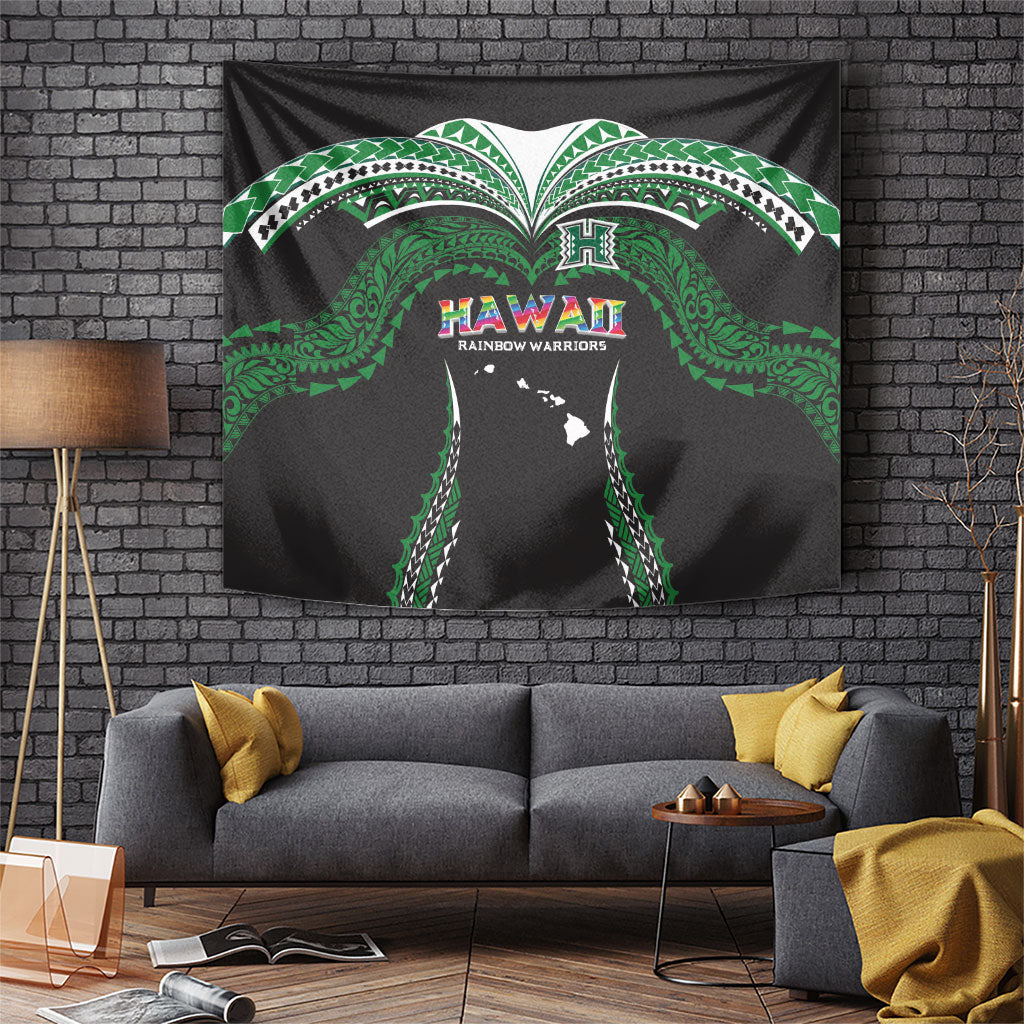 Hawaii Rainbow Warriors Tapestry Polynesian Motif Black Color