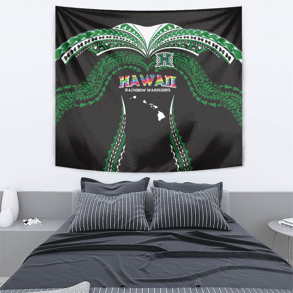 Hawaii Rainbow Warriors Tapestry Polynesian Motif Black Color