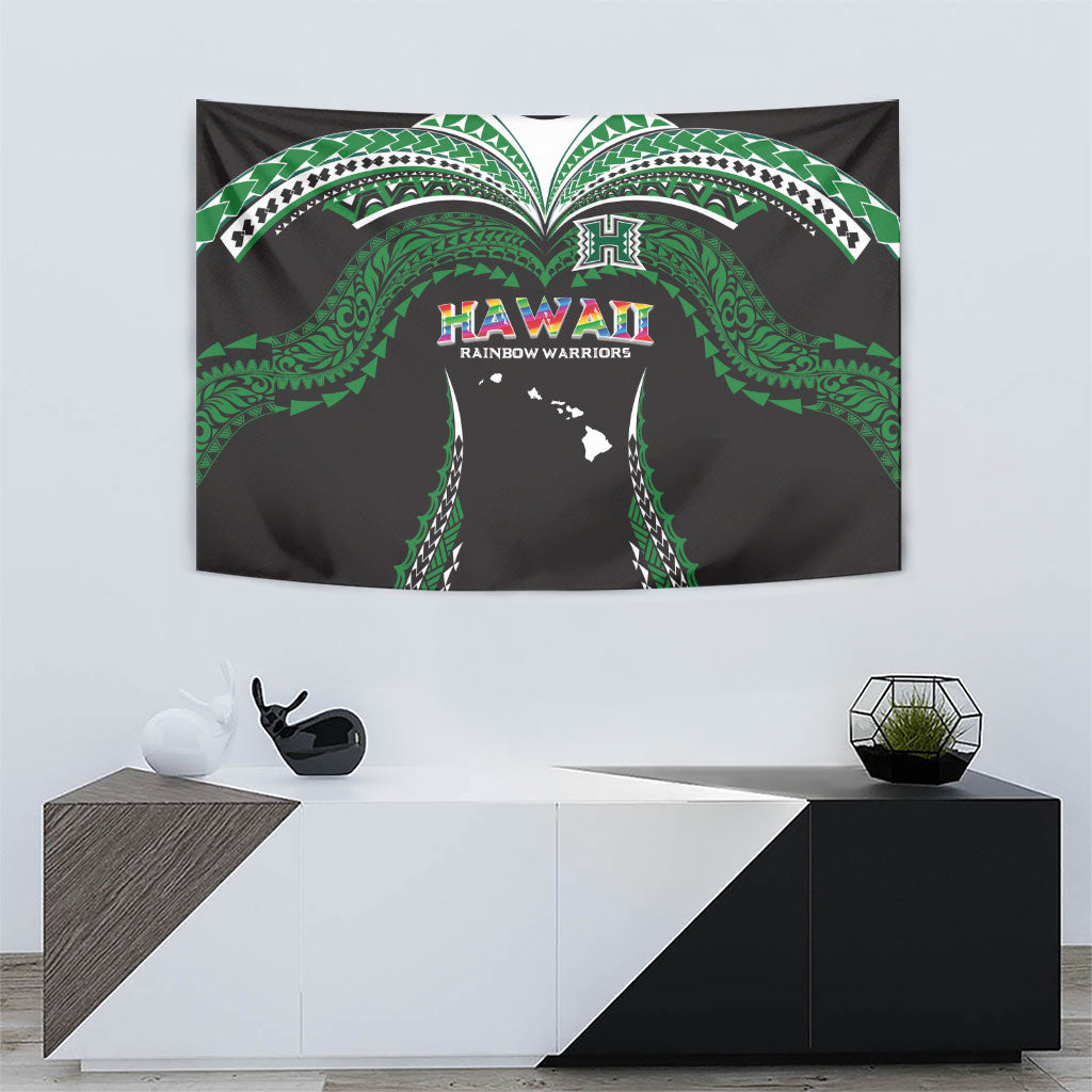Hawaii Rainbow Warriors Tapestry Polynesian Motif Black Color
