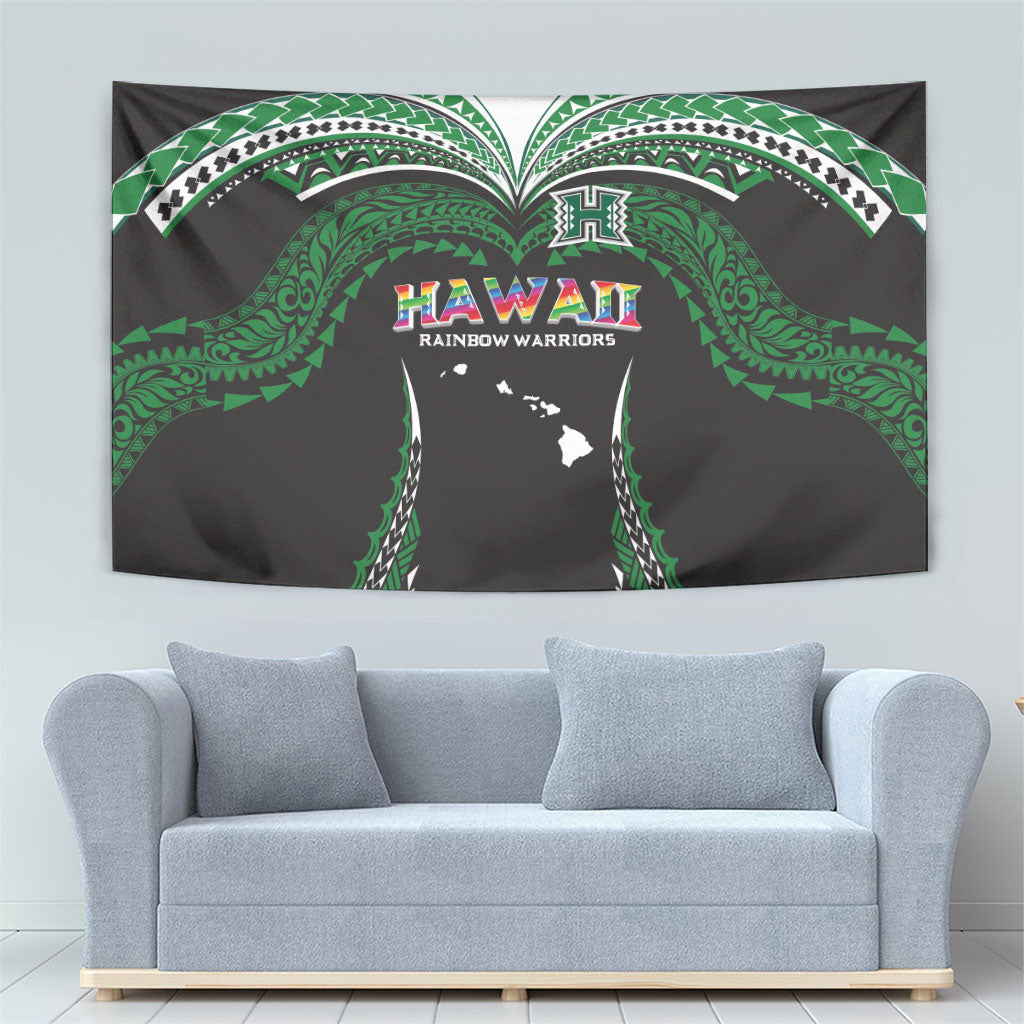 Hawaii Rainbow Warriors Tapestry Polynesian Motif Black Color
