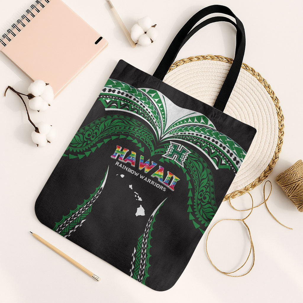 Hawaii Rainbow Warriors Tote Bag Polynesian Motif Black Color
