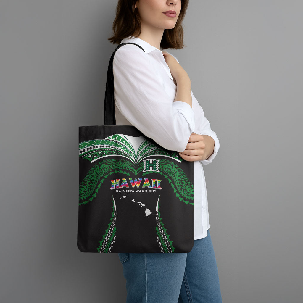 Hawaii Rainbow Warriors Tote Bag Polynesian Motif Black Color