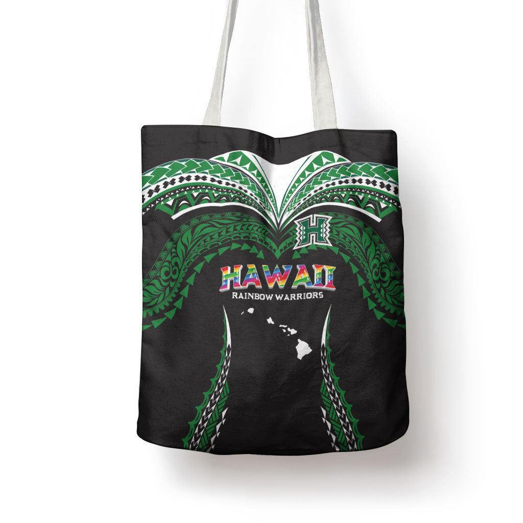Hawaii Rainbow Warriors Tote Bag Polynesian Motif Black Color