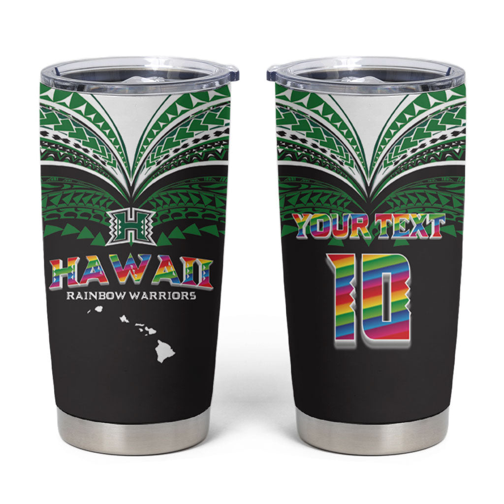 Custom Hawaii Rainbow Warriors Tumbler Cup Polynesian Motif Black Color