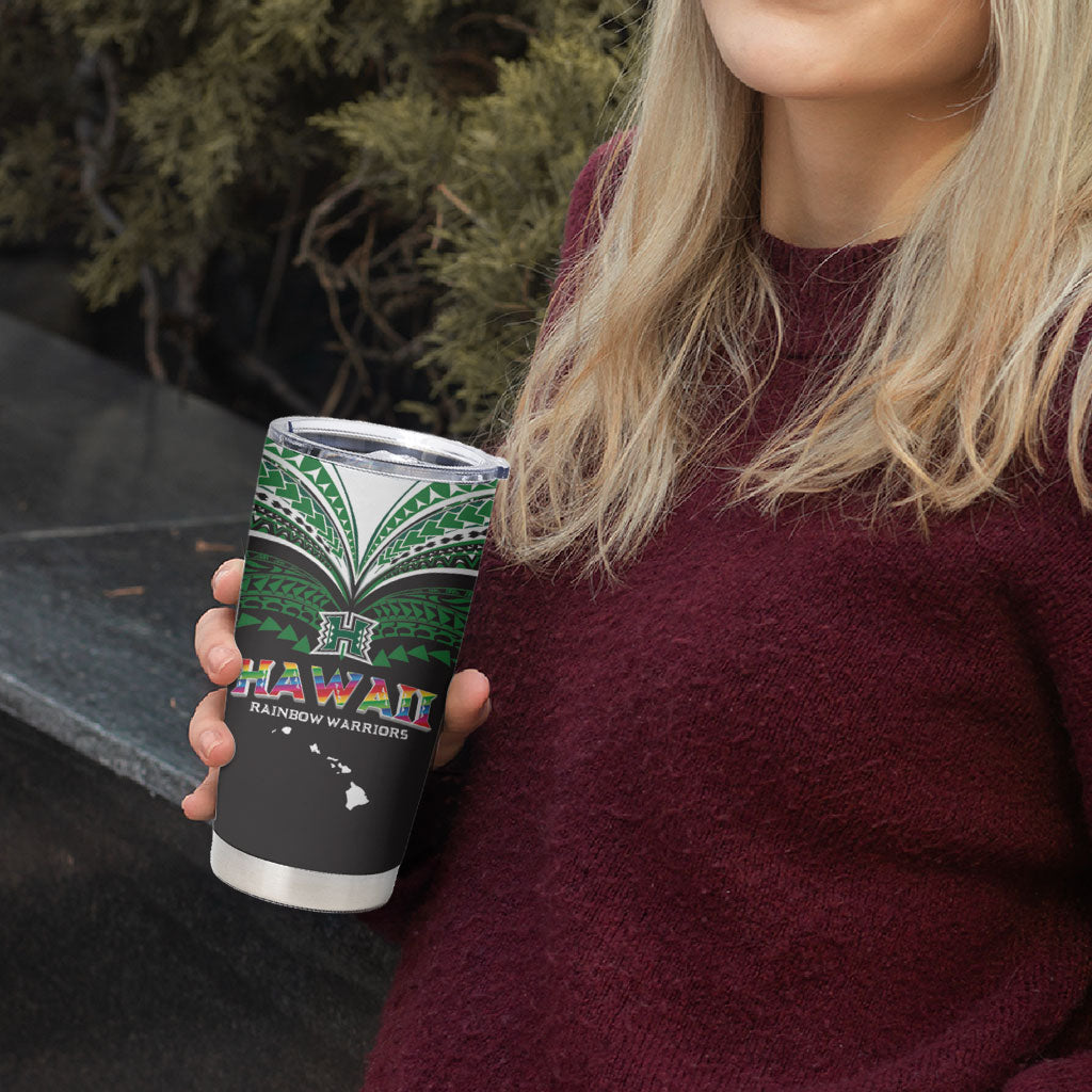 Custom Hawaii Rainbow Warriors Tumbler Cup Polynesian Motif Black Color