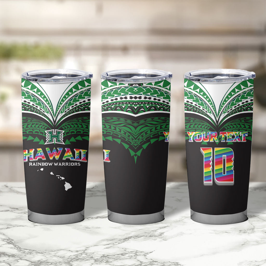 Custom Hawaii Rainbow Warriors Tumbler Cup Polynesian Motif Black Color