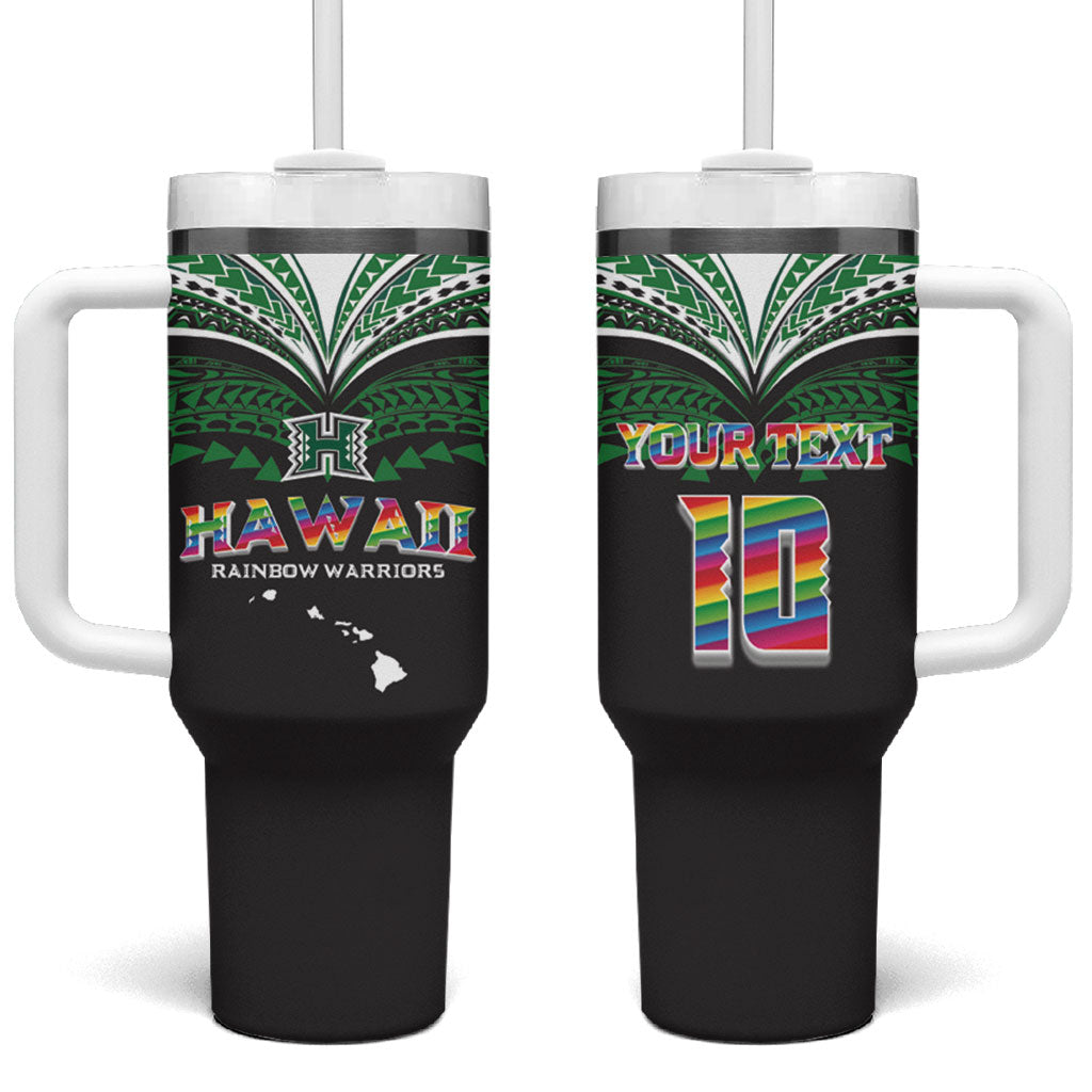 Custom Hawaii Rainbow Warriors Tumbler With Handle Polynesian Motif Black Color
