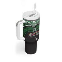 Custom Hawaii Rainbow Warriors Tumbler With Handle Polynesian Motif Black Color