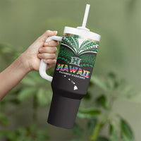 Custom Hawaii Rainbow Warriors Tumbler With Handle Polynesian Motif Black Color