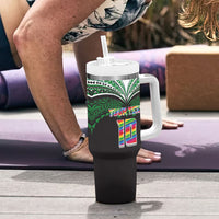 Custom Hawaii Rainbow Warriors Tumbler With Handle Polynesian Motif Black Color