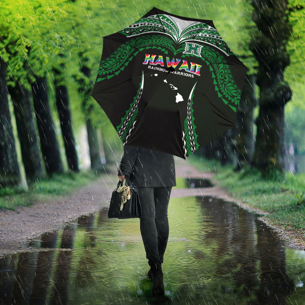 Hawaii Rainbow Warriors Umbrella Polynesian Motif Black Color