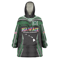 Custom Hawaii Rainbow Warriors Wearable Blanket Hoodie Polynesian Motif Black Color