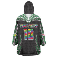 Custom Hawaii Rainbow Warriors Wearable Blanket Hoodie Polynesian Motif Black Color