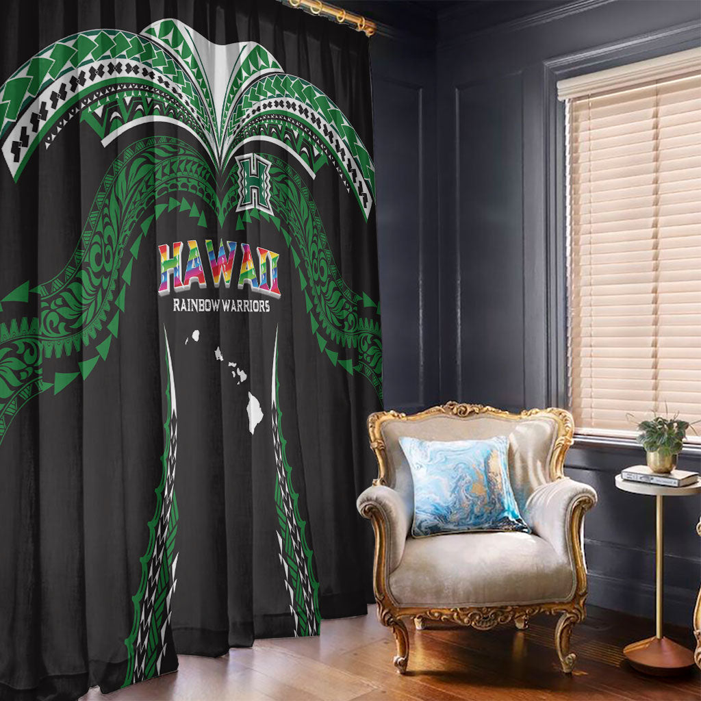 Hawaii Rainbow Warriors Window Curtain Polynesian Motif Black Color