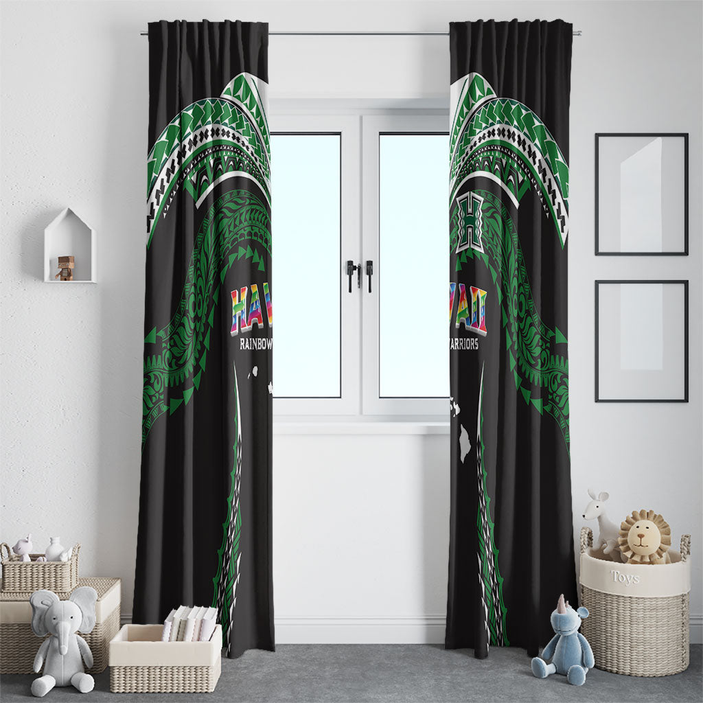 Hawaii Rainbow Warriors Window Curtain Polynesian Motif Black Color