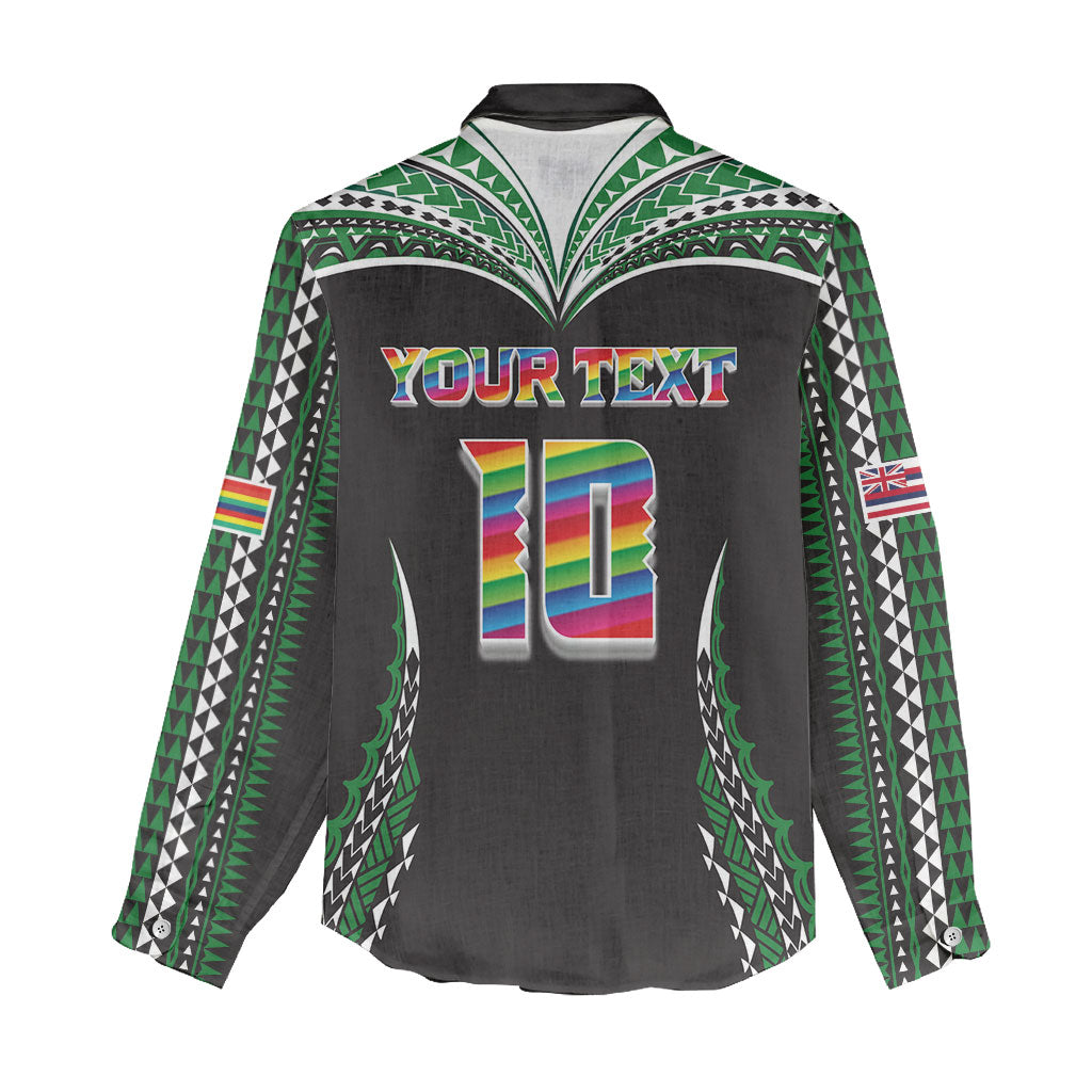 Custom Hawaii Rainbow Warriors Women Casual Shirt Polynesian Motif Black Color