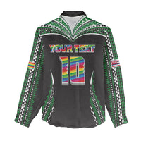 Custom Hawaii Rainbow Warriors Women Casual Shirt Polynesian Motif Black Color