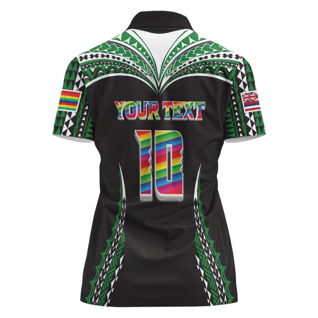 Custom Hawaii Rainbow Warriors Women Polo Shirt Polynesian Motif Black Color