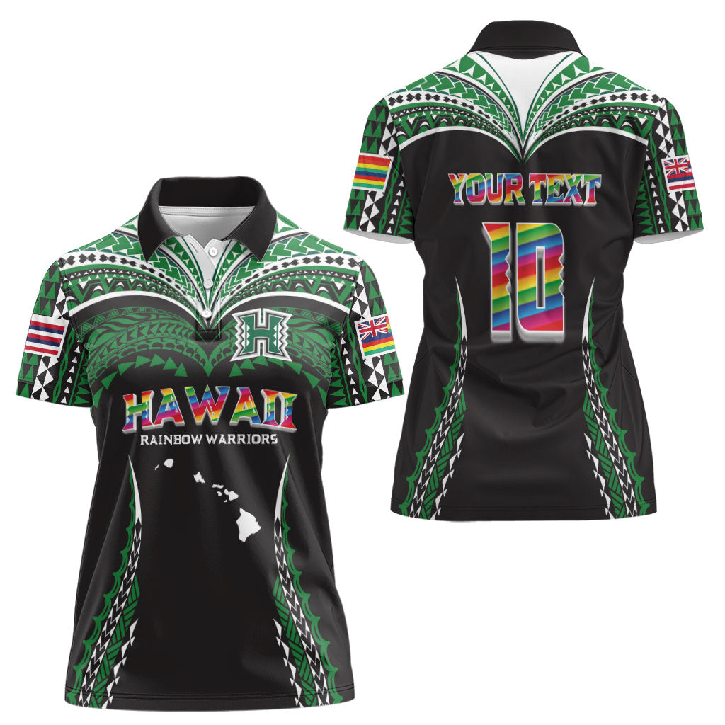 Custom Hawaii Rainbow Warriors Women Polo Shirt Polynesian Motif Black Color