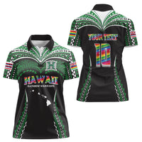 Custom Hawaii Rainbow Warriors Women Polo Shirt Polynesian Motif Black Color