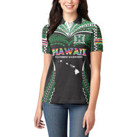 Custom Hawaii Rainbow Warriors Women Polo Shirt Polynesian Motif Black Color