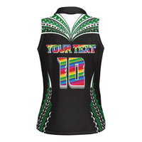 Custom Hawaii Rainbow Warriors Women Sleeveless Polo Shirt Polynesian Motif Black Color