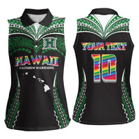 Custom Hawaii Rainbow Warriors Women Sleeveless Polo Shirt Polynesian Motif Black Color