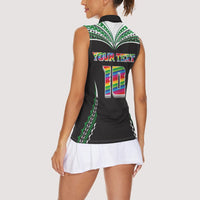Custom Hawaii Rainbow Warriors Women Sleeveless Polo Shirt Polynesian Motif Black Color