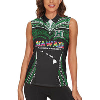 Custom Hawaii Rainbow Warriors Women Sleeveless Polo Shirt Polynesian Motif Black Color