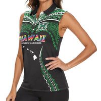 Custom Hawaii Rainbow Warriors Women Sleeveless Polo Shirt Polynesian Motif Black Color