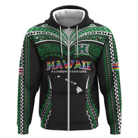 Custom Hawaii Rainbow Warriors Zip Hoodie Polynesian Motif Black Color
