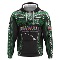 Custom Hawaii Rainbow Warriors Zip Hoodie Polynesian Motif Black Color