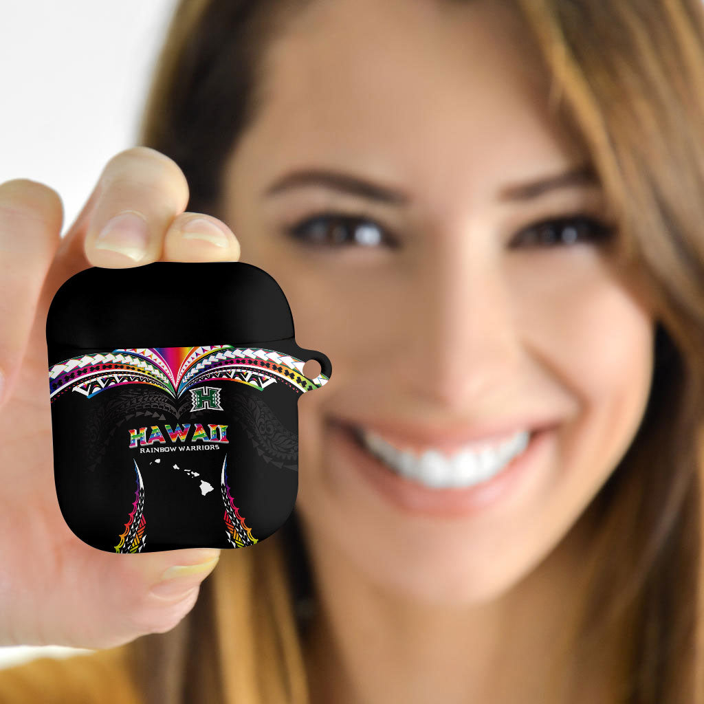 Hawaii Rainbow Warriors AirPods Case Polynesian Motif Special Edition Rainbow Gradient