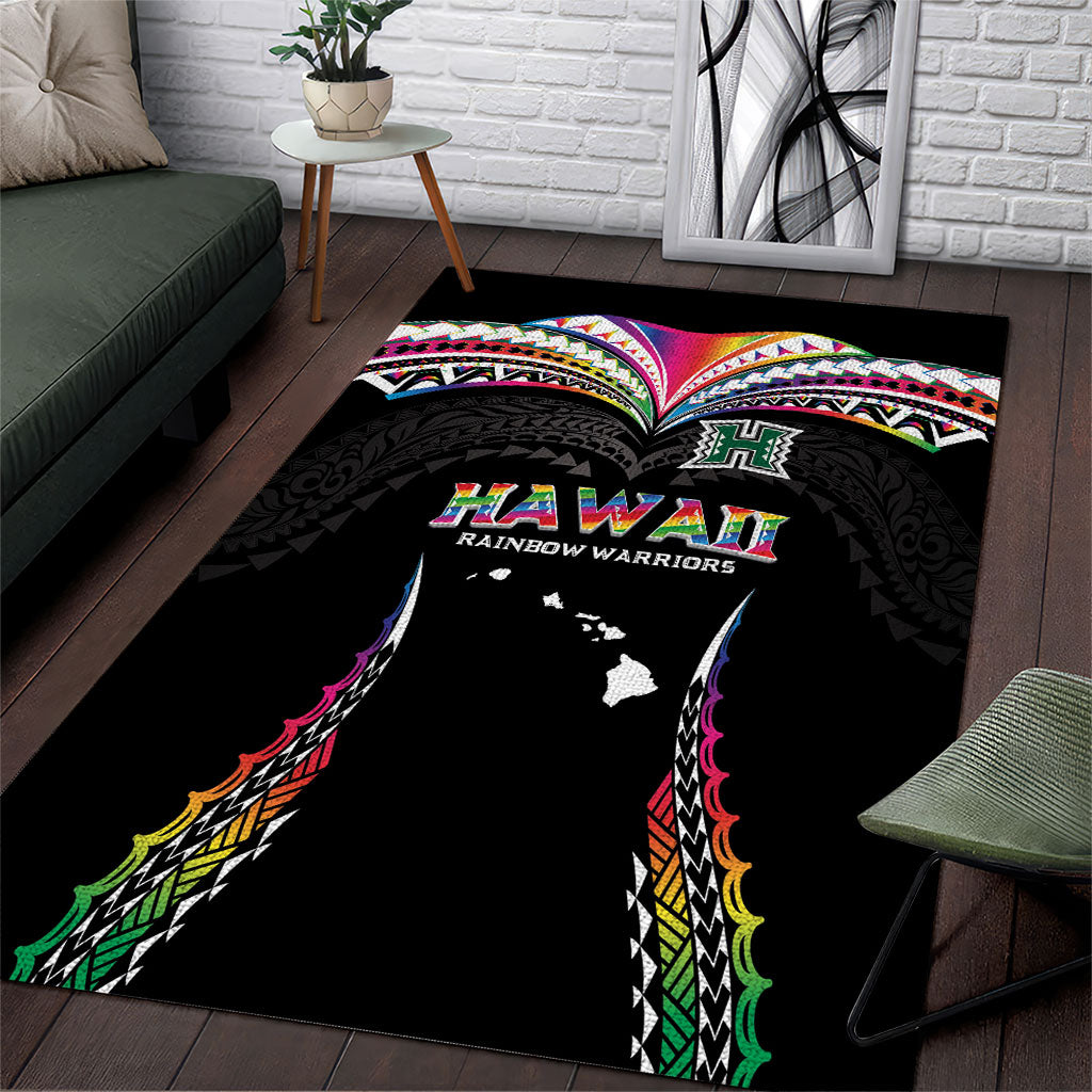 Hawaii Rainbow Warriors Area Rug Polynesian Motif Special Edition Rainbow Gradient